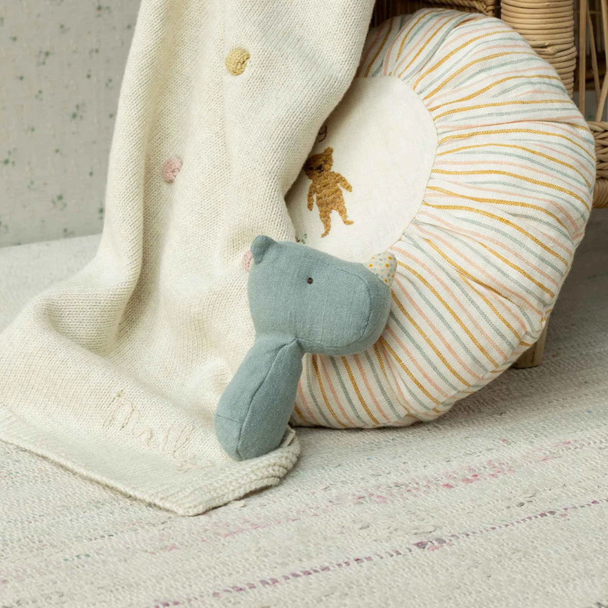 Maileg Lullaby Friends, Rhino Rattle - Dusty Blue