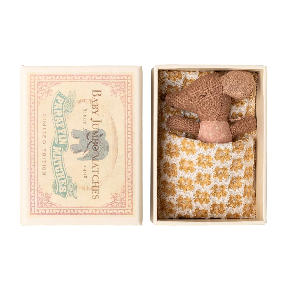 Maileg Sleepy/Wakey Baby Mouse In Matchbox - Rose