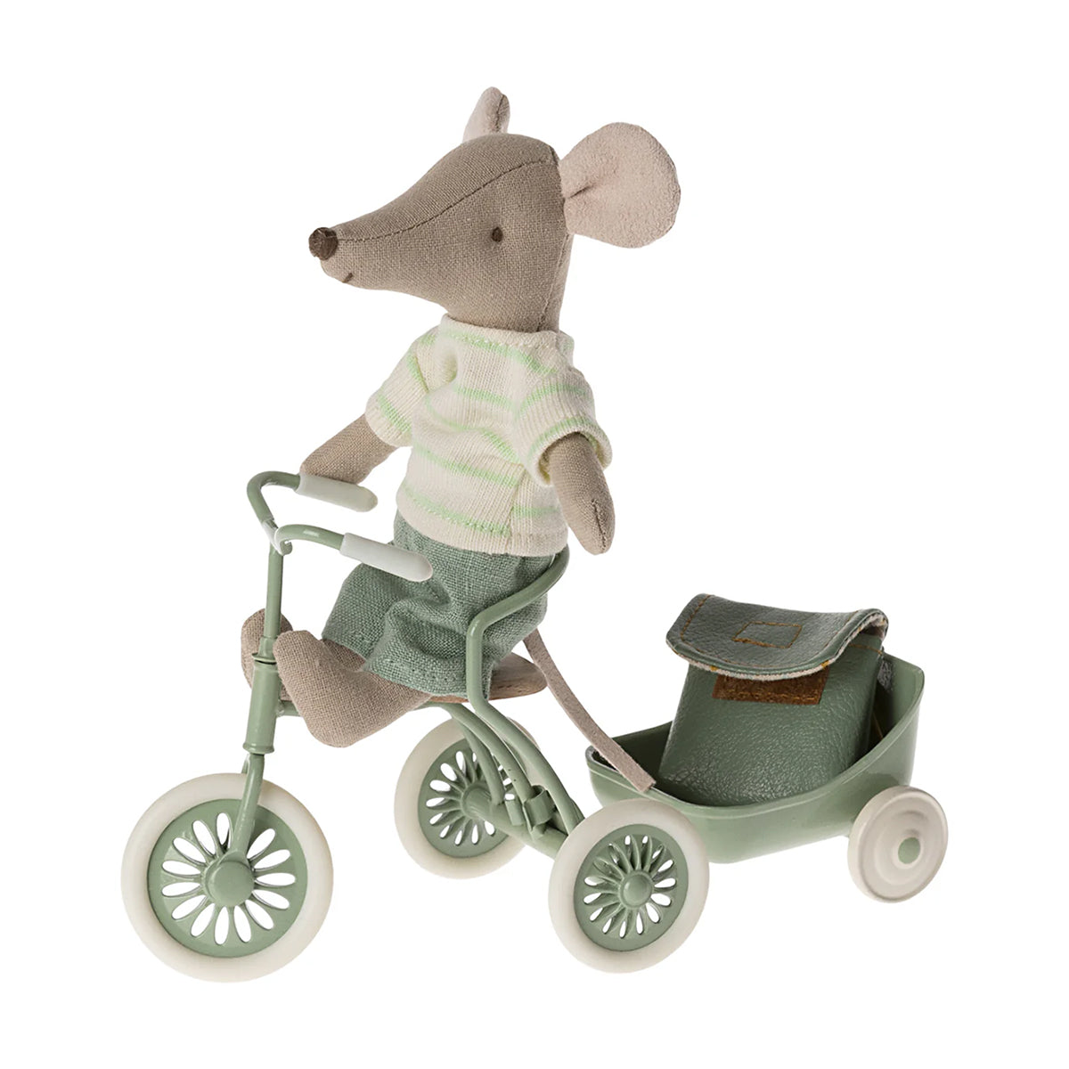 Maileg Tricycle Mouse Big Brother with Bag - Green.