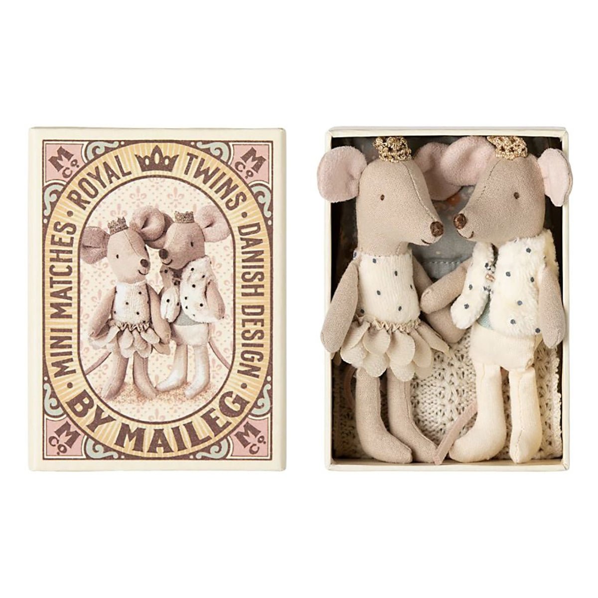 Maileg Royal Twins Mice, Little Sister and Brother in Matchbox