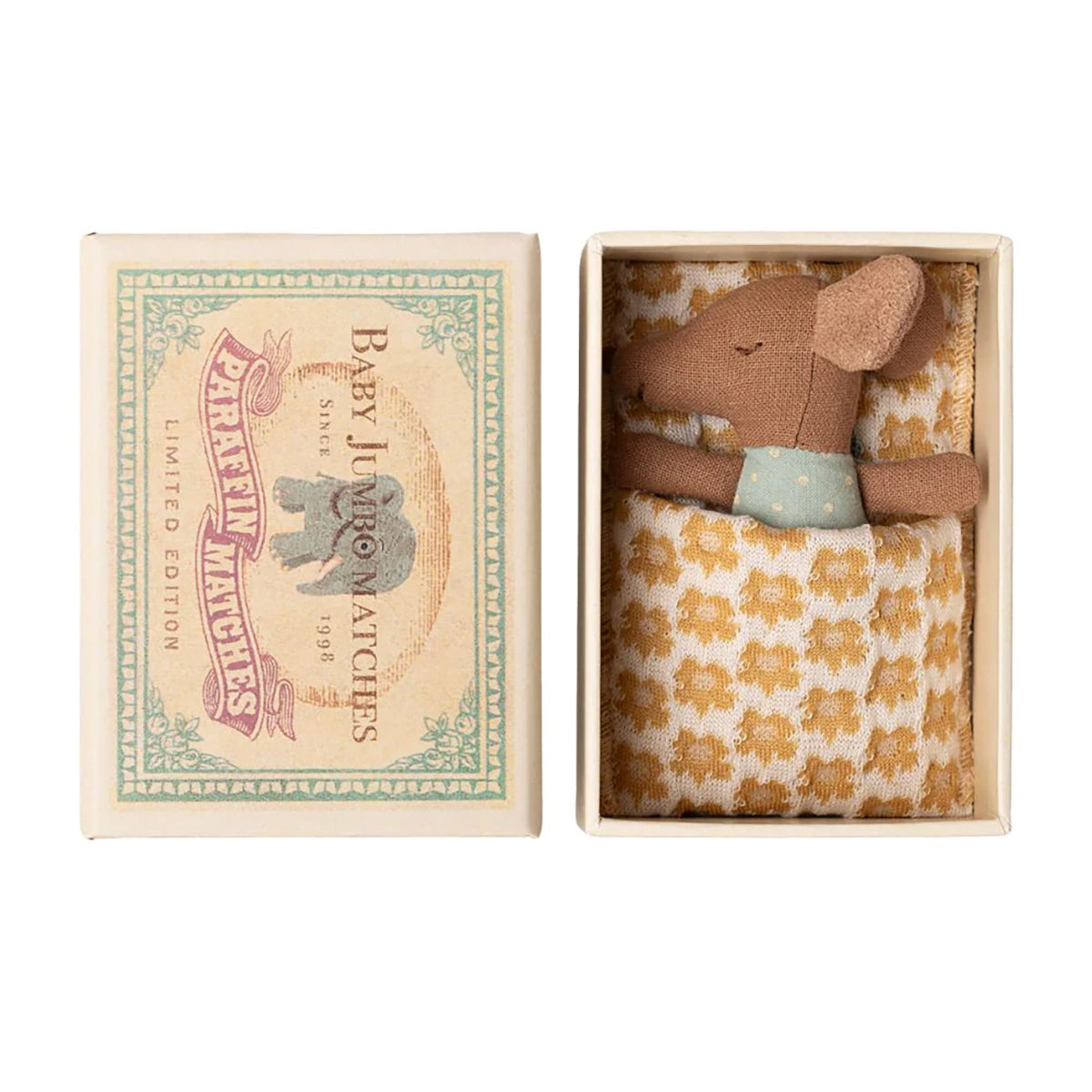 Maileg Sleepy/Wakey Baby Mouse In Matchbox - Blue