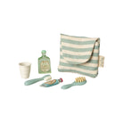 Maileg Toothbrush Set in Bag, Mouse - Blue Stripe