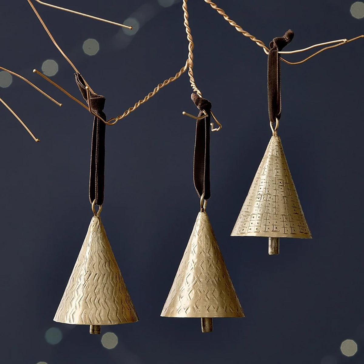Nkuku Manya Bell Baubles, Set of 3 - Brass