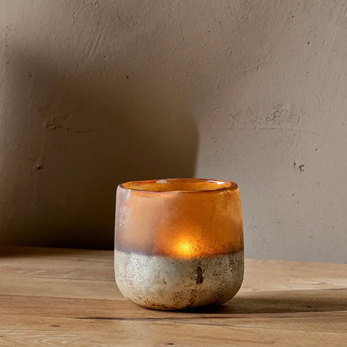 Nkuku Ngogo Tealight Holder, Small - Antiqued Amber