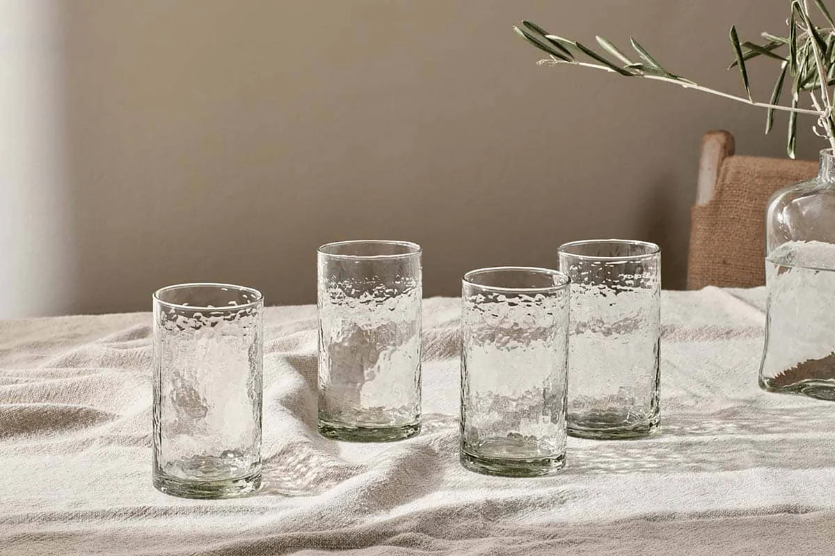 Nkuku Yala Hammered Highball, Set of 4 - Clear