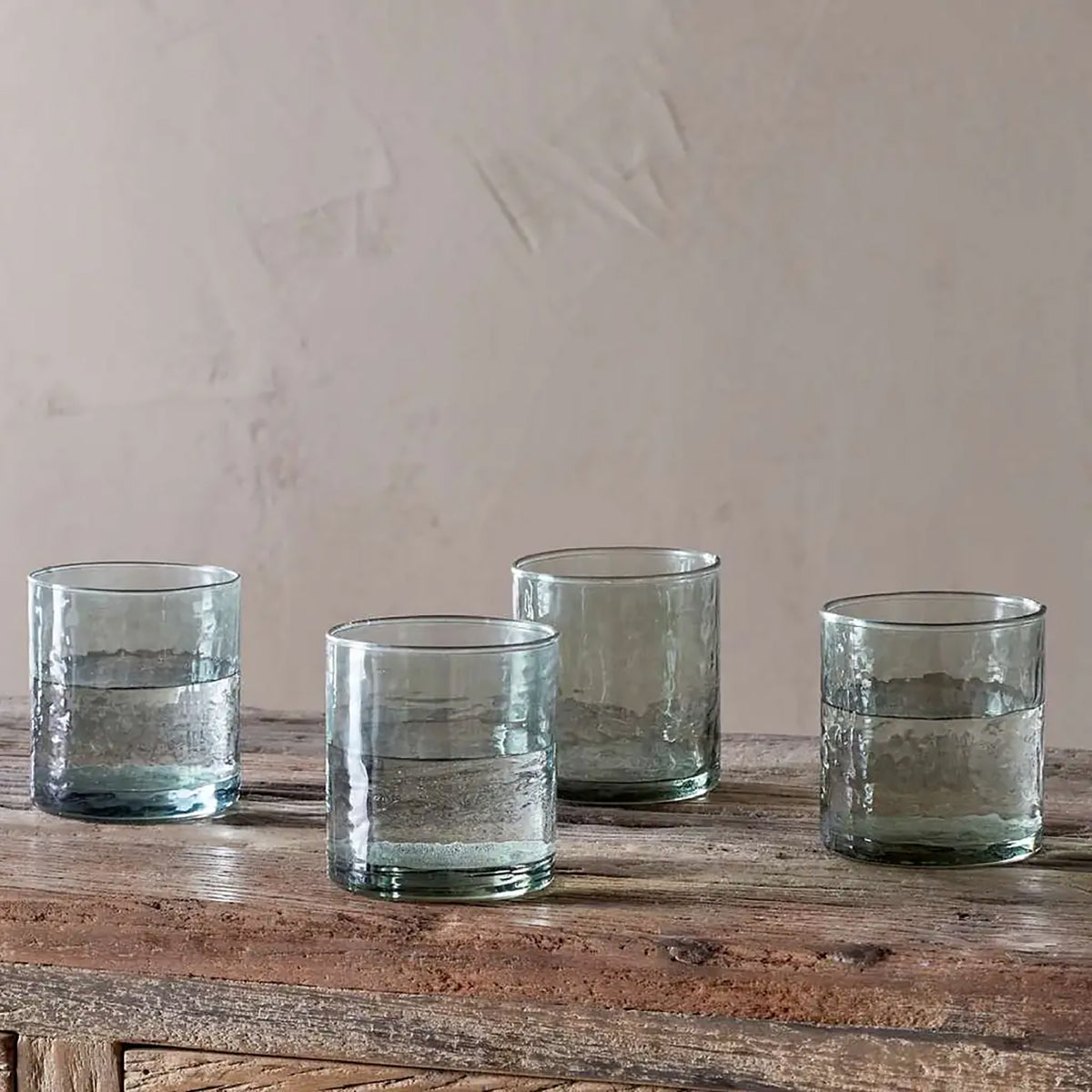 Nkuku Yala Hammered Tumber, Set of 4 - Sage Green